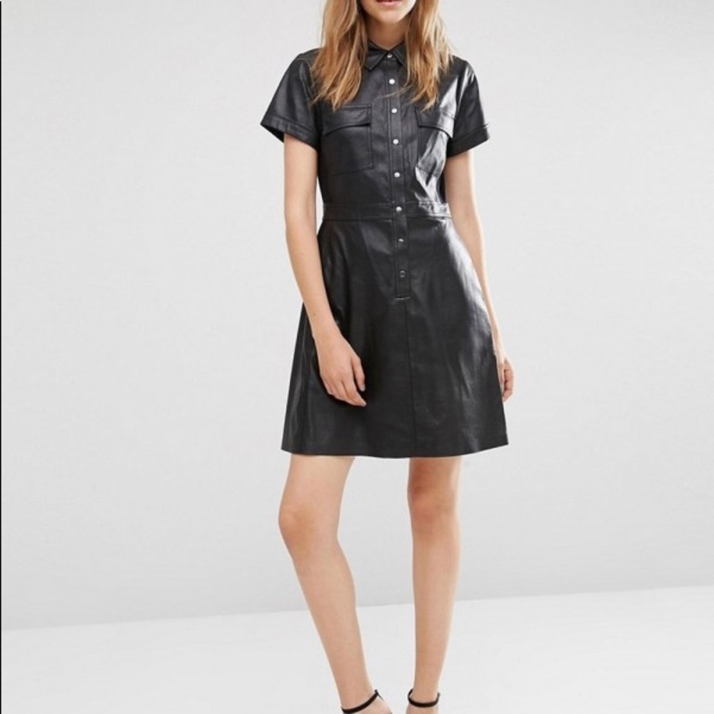 Bcbg Faux Leather Shirt Dress with Short Sleeves